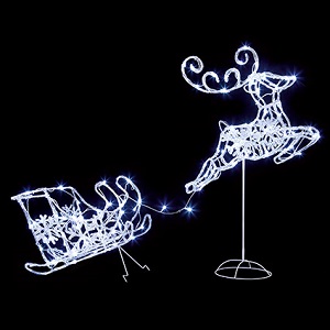 Acrylic Flying Sleigh & Reindeer 1m - White | Premier